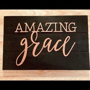 “Amazing Grace” wood decor sign w/copper lettering